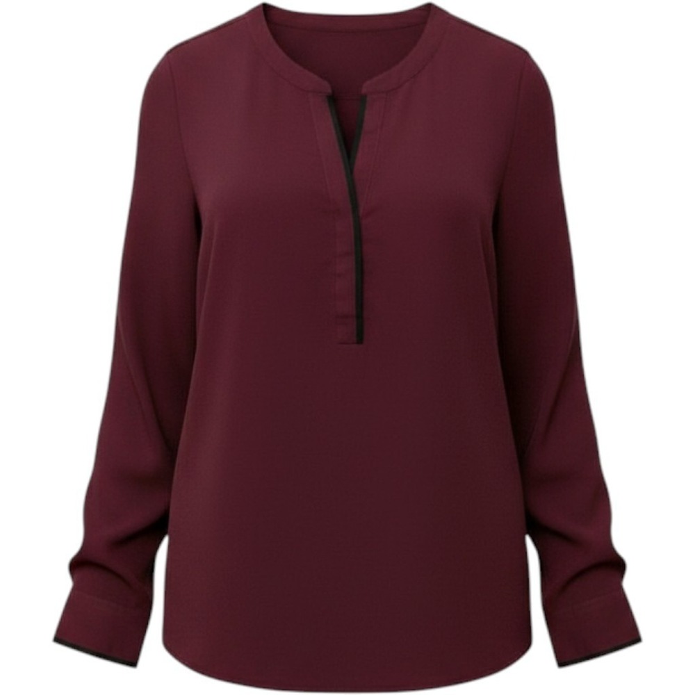 Banana Republic Wine V-Neck Blouse Long Sleeve Contrast Trim Tunic Top Small